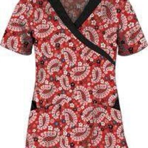 UA Scrubs Red Paisley Women's Blouse